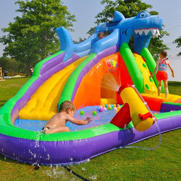 Inflatable Kids Pool Water Shark Slide for Toddler, Bouncy Jumper with Blower - Picture 7 of 7